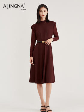 【积分兑换】阿菁娜轻礼拼接袖设计感收腰连衣裙F29D212007