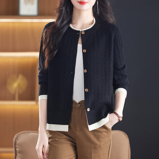 CC-XMY-89580假两件针织衫开衫外搭圆领上衣春秋2024新款早秋洋气外穿毛衣外套 商品图3