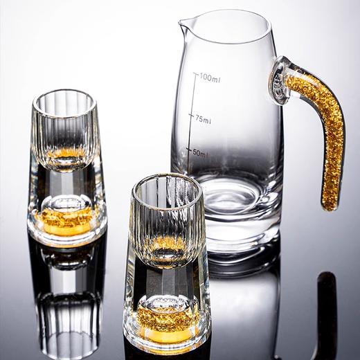 金箔白酒杯水晶玻璃家用高档小号一口子弹杯中式一品江山金山酒盅6壶6杯礼盒(带礼袋) 商品图3