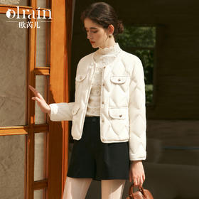 OLrain欧芮儿短款羽绒服女冬季2024年新款小香风轻薄圆领保暖外套