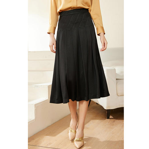 乔万尼黑色半身裙秋冬新款a字百褶半身长裙EM3D436 商品图2