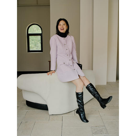 HeyDress法式小香风连衣裙女秋季紫色温柔气质高级显瘦长袖裙子 商品图3