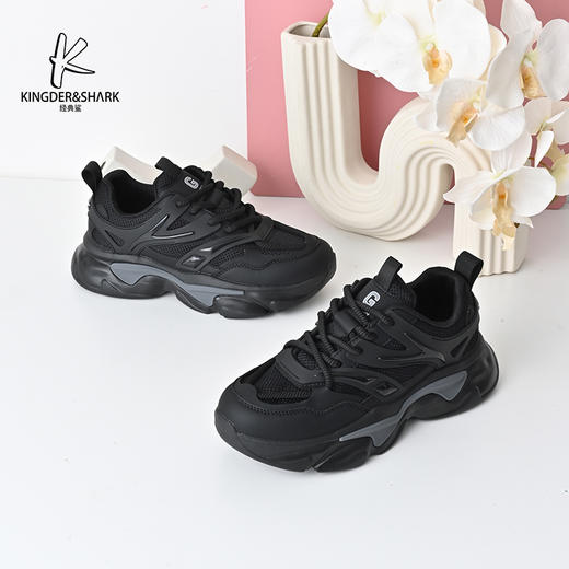 经典鲨2024年秋季新款韩版黑色网面透气舒适时尚老爹鞋休闲跑步鞋KF03-D33051 商品图3