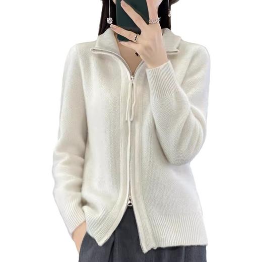 QHJY-NJRG851秋冬新款双拉链高领加厚羊毛开衫女纯色显瘦保暖外套针织上衣 商品图4