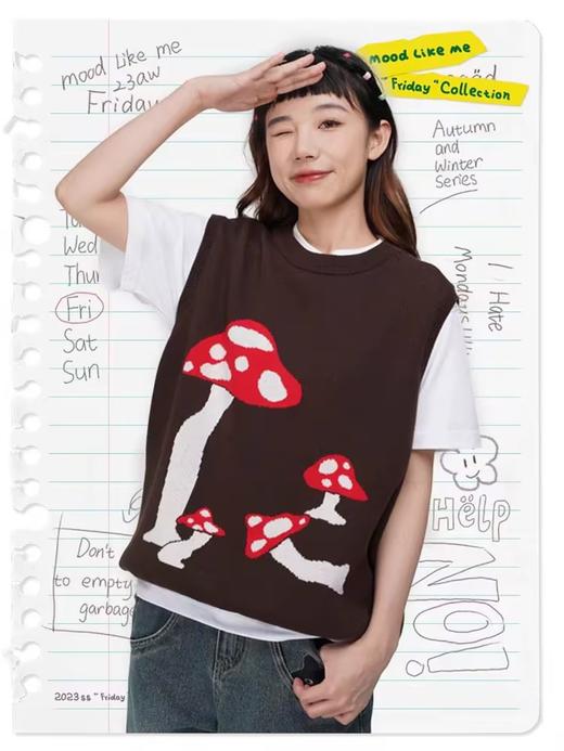 Mood Like Me/MMY2354/蘑菇提花趣味针织套头背心毛衣马甲 商品图3