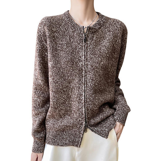 QHJY-NJRG922    2024年秋冬新款羊毛针织衫碎花双拉链开衫女士百搭上衣宽松显瘦 商品图4