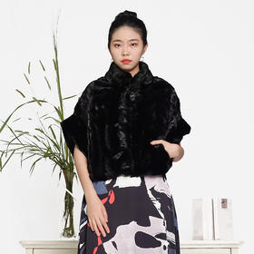 SIM GRACE 优雅夫人 貂皮外套披肩两用2024冬季水貂皮草短款拼貂