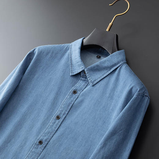 【100%棉】【新款DDA】大依优型大码牛仔长袖衬衫翻领加肥加大肥佬休闲商务宽松透气上衣 商品图2