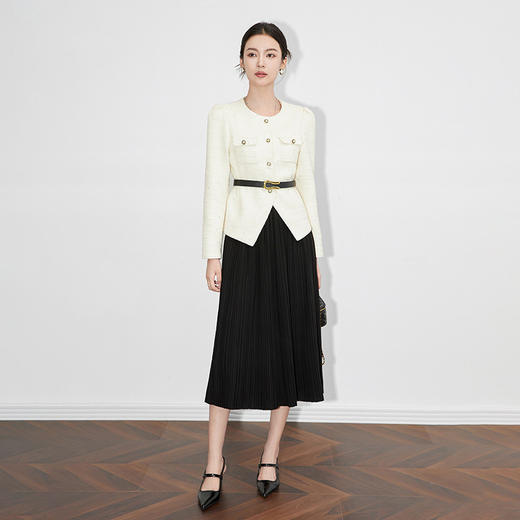 【高货】全新升级【铂金会员339/天猫459/差价120】(30214) 洛诗琳2024设计感名媛气质小香风外套压褶半裙两件套装 商品图1