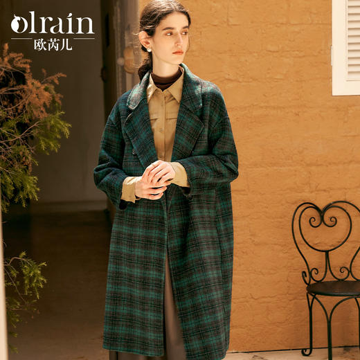 OLrain欧芮儿格纹毛呢外套女冬季2024年新款百搭通勤双面呢大衣 商品图0