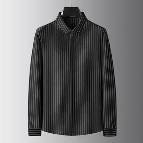 【高弹】【新款DDA】大依优型大码竖条纹长袖衬衫翻领加肥加大肥佬休闲商务宽松透气上衣