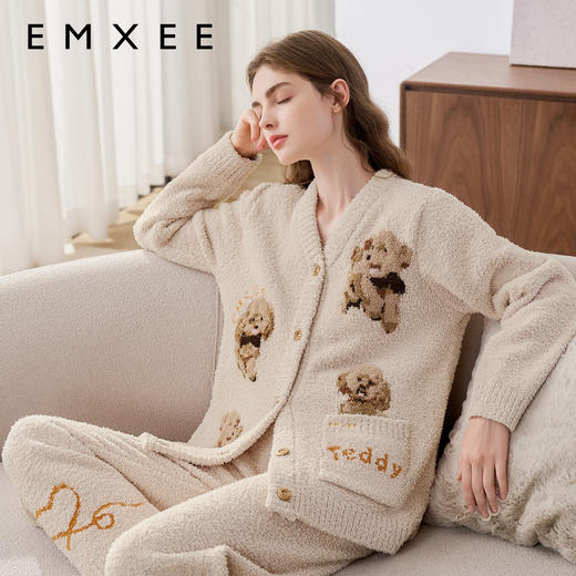 【家居服专场】嫚熙秋冬孕妇半边绒月子服小羊绒加厚加绒产妇哺乳睡衣产后家居服 商品图3
