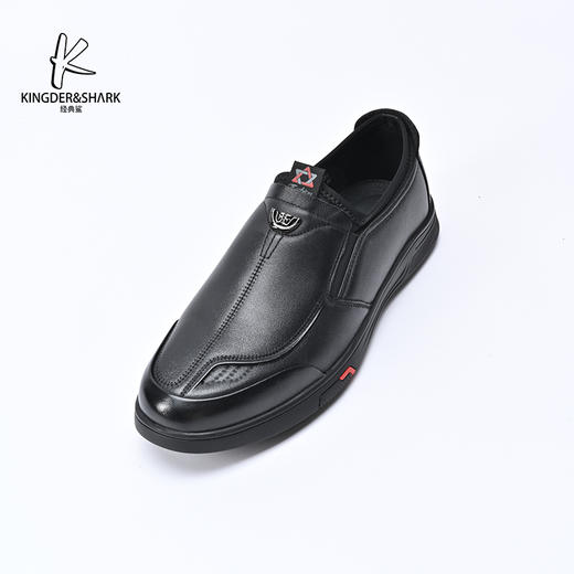 经典鲨2024年秋季新款男士黑色一脚蹬套脚正装商务皮鞋KW266-D33081 商品图4