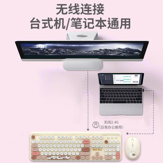 「五款配色！二合一套装」MOFII摩天手无线2.4G键盘鼠标套装 可爱粉色彩色卡通办公键鼠套装数码配件 商品图1