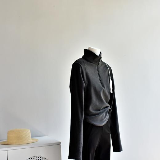 【慕斯拉链衫】秋冬女装新立领拉链防风慕斯长袖T恤保暖打底绒衫 商品图2