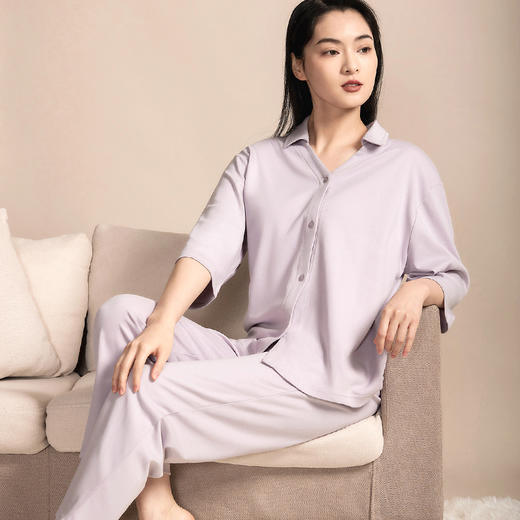 翻领舒感棉撞色舒适亲肤轻盈睡衣居家服套装50702 商品图1