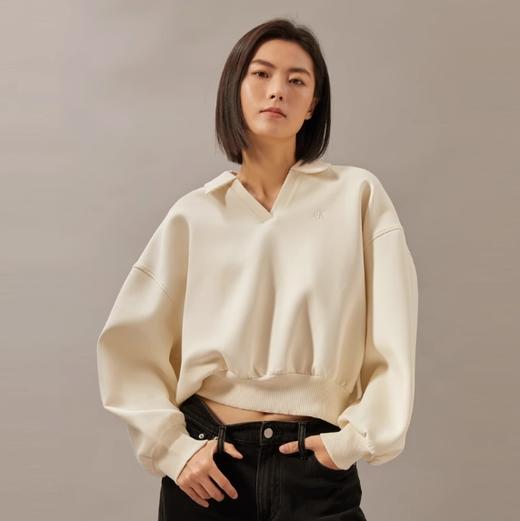 CK Jeans女士复古休闲宽松V字POLO领短款卫衣J224688 商品图0