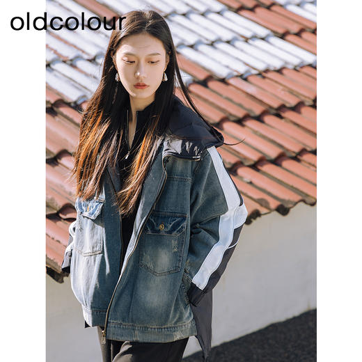 oldcolour冬季新品短款牛仔拼接休闲白鹅绒羽绒服女P440905A1 商品图2