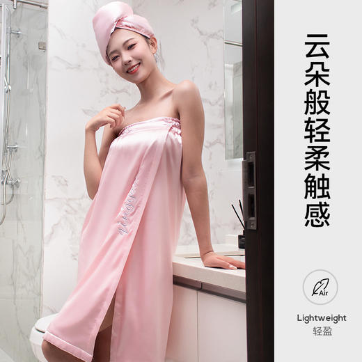 【释放双手秒出浴！浴裙干发帽套装】法式轻奢纯欲优雅风，抹胸式设计，优雅/性感/仙气，云感般细腻亲肤，柔软透气，帽珊瑚绒双面缎面，冰丝速干加厚浴袍L 商品图2