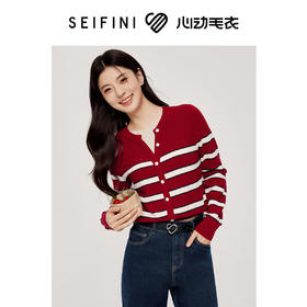 【严选】诗凡黎安可拉红条纹假两件针织衫24秋新款miu系羊毛知识分子上衣SF8131161