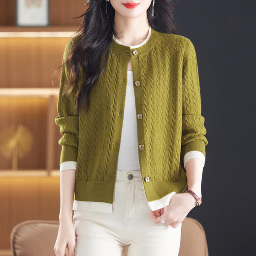 CC-XMY-89580假两件针织衫开衫外搭圆领上衣春秋2024新款早秋洋气外穿毛衣外套 商品图2