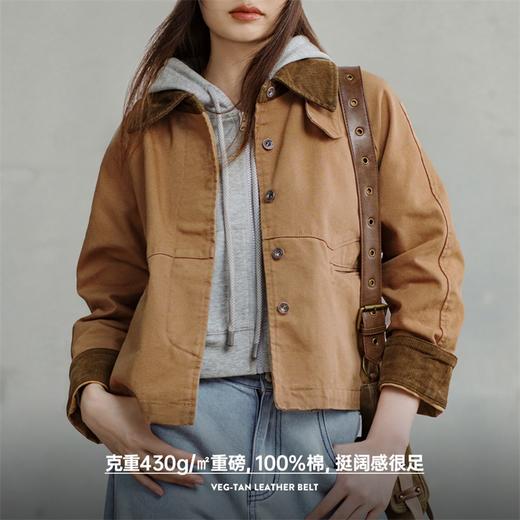 马登巴恩风美式工装夹克女春旷野美拉德灯芯绒拼接帆布外套休闲宽松翻领上衣 商品图3