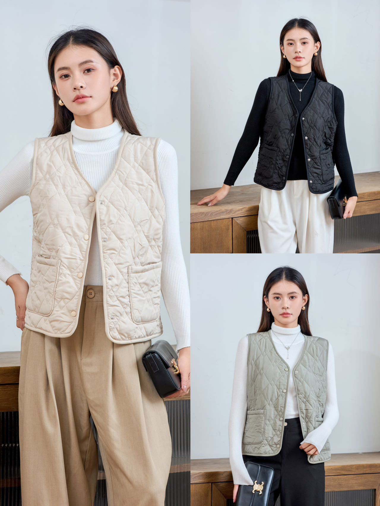 【秋冬轻薄小香风三色排扣小马甲】防风防寒保暖韩版叠穿宽松大码无袖外套