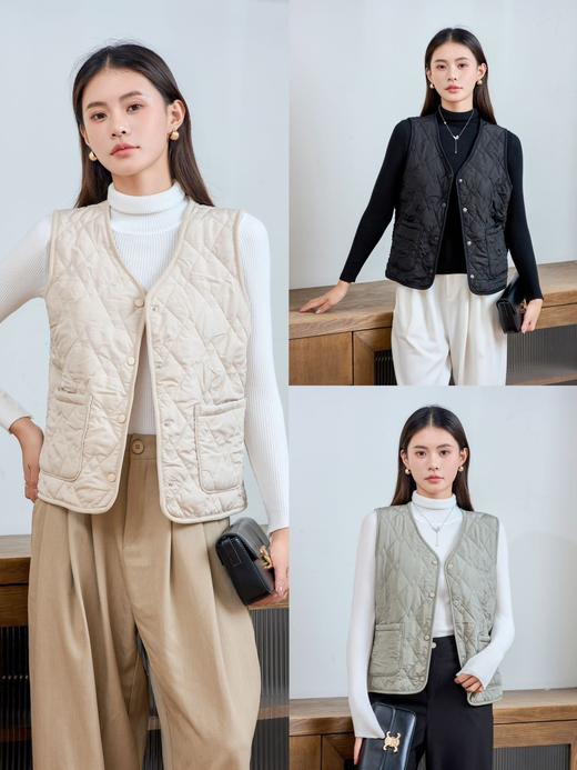 【秋冬轻薄小香风三色排扣小马甲】防风防寒保暖韩版叠穿宽松大码无袖外套 商品图0