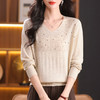 CC-XMY-7067早秋薄款针织衫女长袖V领上衣秋装2024年新款时尚羊毛打底衫 商品缩略图1