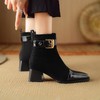 【预售5天】英伦风方头粗跟拼接马丁靴秋冬加绒保暖切尔西短靴瘦瘦靴NJMK&K1137 商品缩略图1