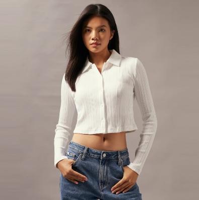 CK Jeans女士休闲简约刺绣纽扣衬衫领修身T恤J224673 商品图2