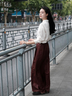 下架|盛唐婧 |桑蚕丝红云纱阔腿长裤(半松紧腰）