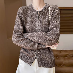 QHJY-NJRG922    2024年秋冬新款羊毛针织衫碎花双拉链开衫女士百搭上衣宽松显瘦