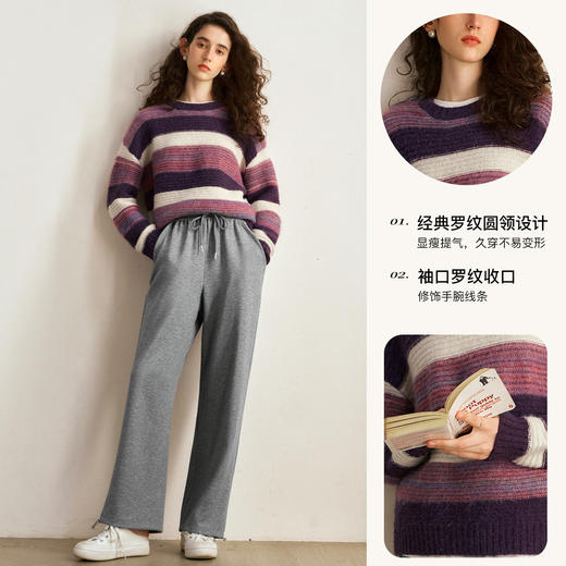 OLrain欧芮儿条纹套头毛衣女秋季2024年新款圆领慵懒休闲通勤上衣 商品图2