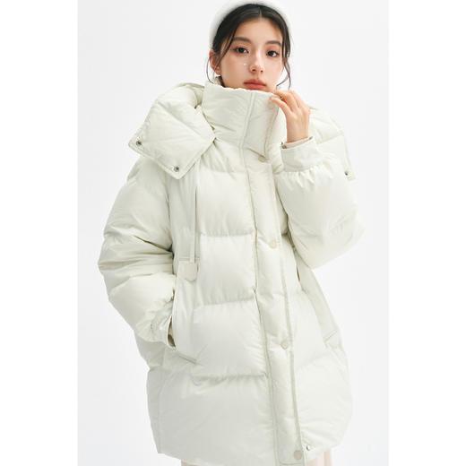 【严选】【90鸭绒】诗凡黎立领连帽防风羽绒服2024冬保暖质感中长款外套SFA180191 商品图0