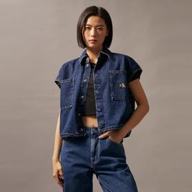 CK Jeans女士纯棉复古方形贴袋无袖牛仔衬衫J223737