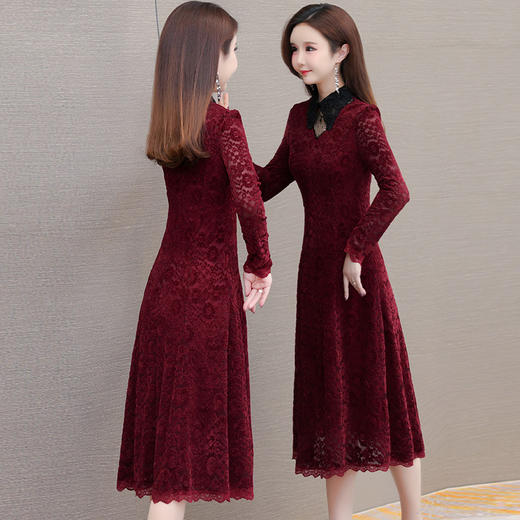 提花拼接连衣裙，中长款假两件时尚A字裙QYM- XYKL-C322-L 商品图2