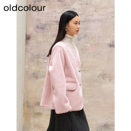 oldcolour秋冬新品V领保暖时尚纯色编织边外套女P430402A1 商品图2
