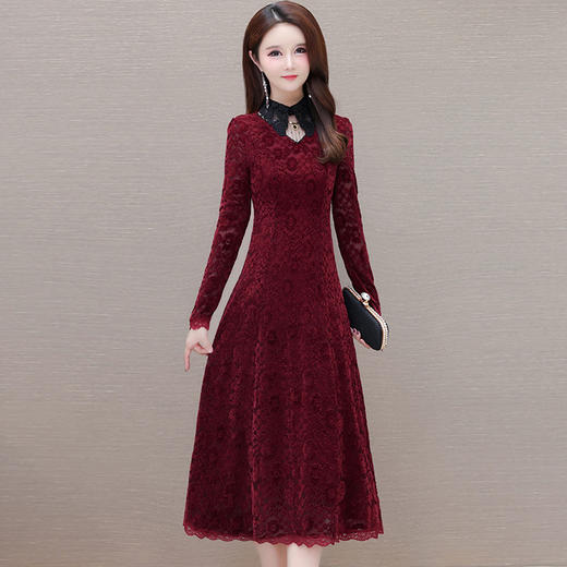 提花拼接连衣裙，中长款假两件时尚A字裙QYM- XYKL-C322-L 商品图0