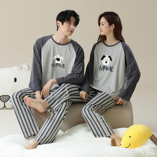 【抗菌新疆棉】自然醒「恋爱ing」情侣睡衣女春秋款纯棉男士长袖家居服JLM 商品图7