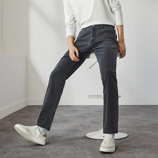 【含羊毛】柒牌牛仔裤男2024秋冬新款时尚休闲水洗磨毛直筒长裤子	127H71990 商品图1