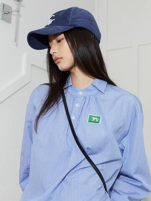 Mood Like Me/MCS2409/蓝色细格纹半开领抽褶衬衫 商品图2