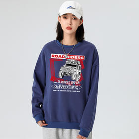 自由基地秋冬新款越野车印花图案银狐抓绒落肩圆领卫衣套头保暖服 NMT-2182