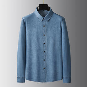 【100%棉】【新款DDA】大依优型大码牛仔长袖衬衫翻领加肥加大肥佬休闲商务宽松透气上衣