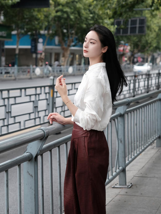 下架|盛唐婧 |桑蚕丝红云纱阔腿长裤(半松紧腰） 商品图4