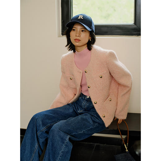 HeyDress小香风毛呢外套女秋冬圆领宽松保暖优雅气质百搭短款上衣 商品图2