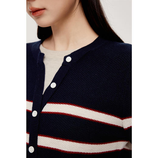 【严选】诗凡黎安可拉红条纹假两件针织衫24秋新款miu系羊毛知识分子上衣SF8131161 商品图3