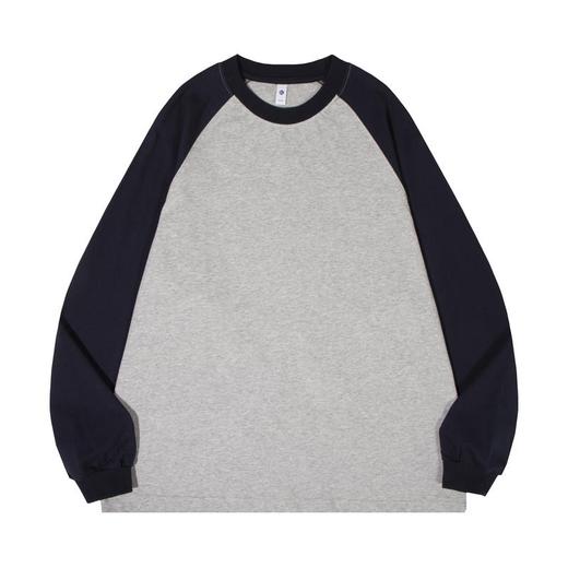 自由基地秋冬新款250克纯棉潮牌插肩圆领长袖T恤卫衣拼色男女同款 NMT-2181 商品图8