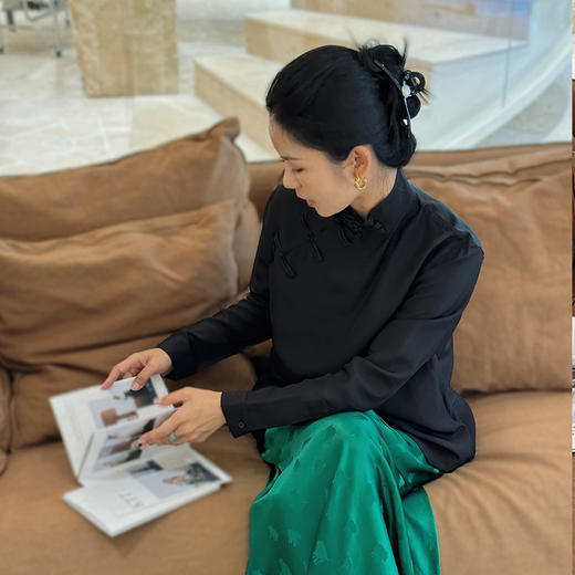 【顺丰包邮】70621 洛诗琳极简风新中式真丝上衣新款气质真丝衬衫0030 商品图0