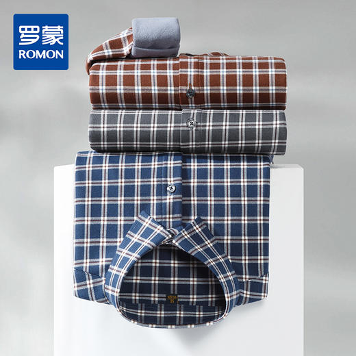 【羊毛混纺 加绒保暖】罗蒙秋冬男士长袖衬衫翻领保暖格纹休闲通勤百搭衬衣 商品图3